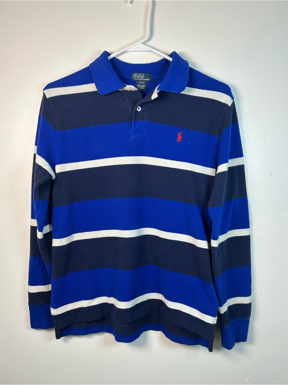 Polo Ralph Lauren Boys Navy Blue/Yellow Rugby Size L 14-16 Pullover Polo Preppy